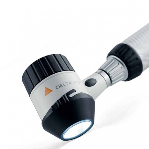 Dermatoscopio DELTA 20 Plus con disco contacto polarización P c/escala, mango a pilas estuche rígido