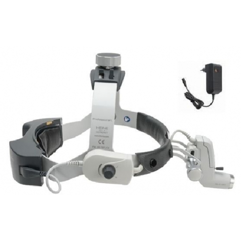 Fotóforo Heine ML4 LED HeadLight, lámpara frontal con cinta craneal profesional L, mPack UNPLUGGED y transformador enchufe